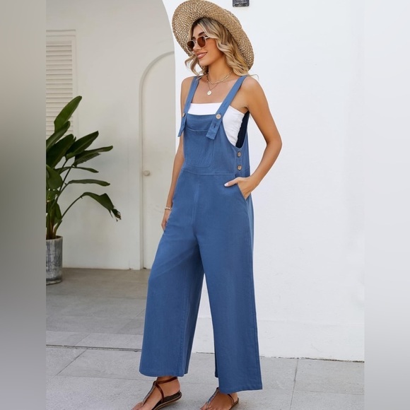 Baggy Comfy Overalls Casual Cotton Loose Fit Wide Leg Jumpsuit Adjustable Strap - Picture 4 of 10